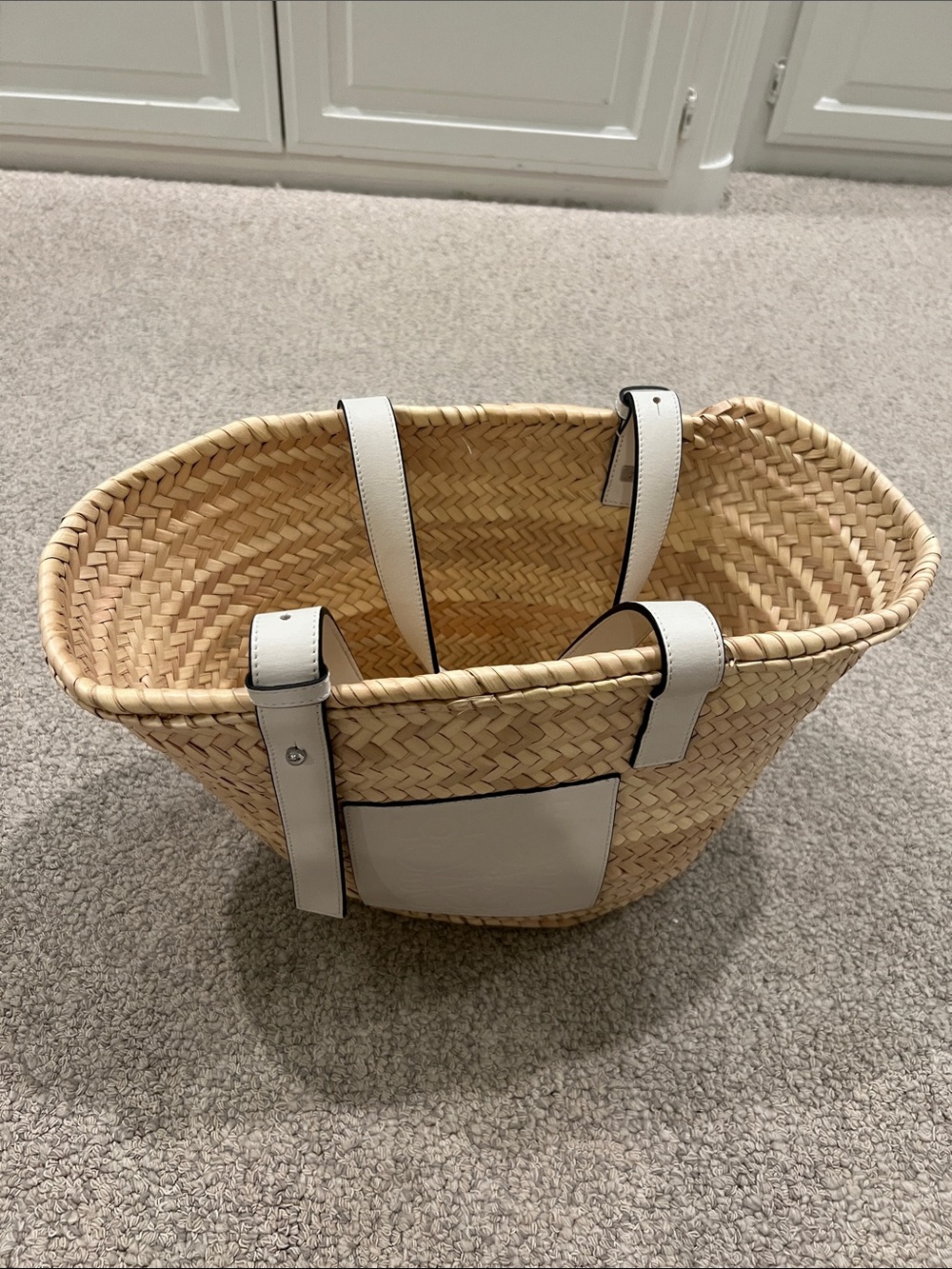 Loewe Natural Straw Tote with White Leather Trim - Picture 9 of 9